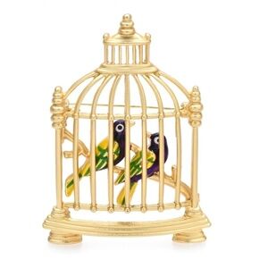Goldtone Birds in a Cage Brooch: Whimsical Elegance Encased in Gold